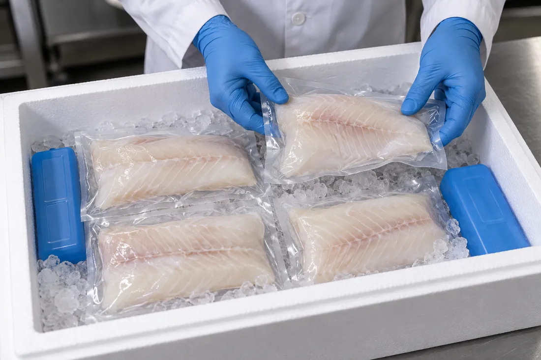 Sealed portions placed into an insulated box with ice packs